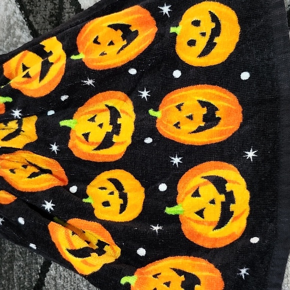 VINTAGE HANDMADE HANGING HALLOWEEN POT HOLDER DOUBLE KITCHEN TOWEL - Picture 3 of 10